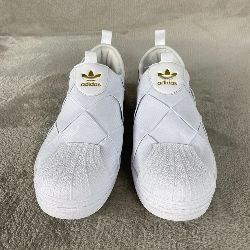 adidas Superstar Slip On Womens Shoes Size 9.5 White Gold Casual Court Sneakers